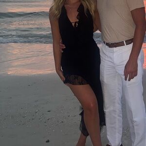 Black lace low back midi dress